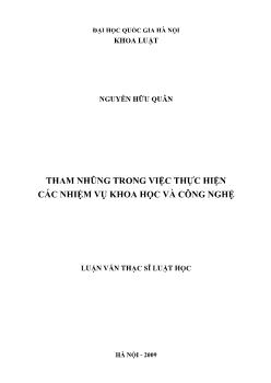 Tóm tắt Luận văn Tham nhũng trong việc thực hiện các nhiệm vụ khoa học và công nghệ