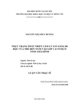 Tóm tắt Luận văn Thực trạng phát triển tâm lý sẵn sàng đi học của trẻ đến tuổi vào lớp 1 (6 tuổi) ở tỉnh Thái Bình