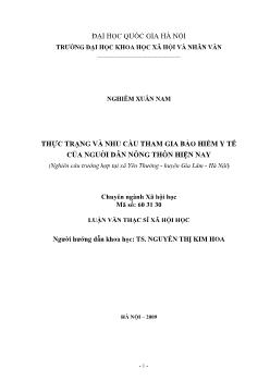 Tóm tắt Luận văn Thực trạng và nhu cầu tham gia bảo hiểm y tế của nguời dân nông thôn hiện nay