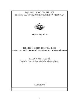 Tóm tắt Luận văn Tổ chức khoa học tài liệu kho lưu trữ Trung ương Đoàn TNCS Hồ Chí Minh