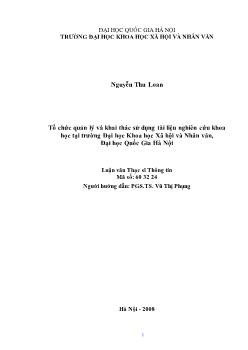 Tóm tắt Luận văn Tổ chức quản lý và khai thác sử dụng tài liệu nghiên cứu khoa học tại trường Đại học Khoa học Xã hội và Nhân văn, Đại học Quốc Gia Hà Nội
