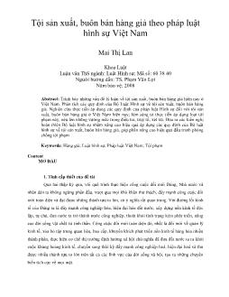 Tóm tắt Luận văn Tội sản xuất, buôn bán hàng giả theo pháp luật hình sự Việt Nam (Mai Thị Lan)