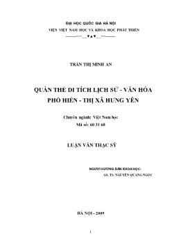 Tóm tắt Luận văn uần thể di tích lịch sử - văn hóa Phố Hiến - thị xã Hưng Yên