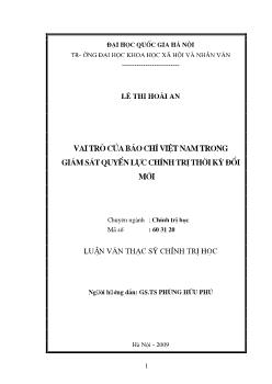 Tóm tắt Luận văn Vai trò của báo chí Việt Nam trong giám sát quyền lực chính trị thời kỳ đổi mới