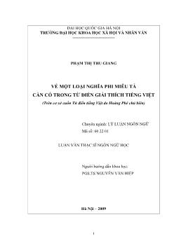 Tóm tắt Luận văn Về một loại nghĩa phi miêu tả cần có trong từ điển giải thích tiếng Việt (Trên cơ sở cuốn Từ điển tiếng Việt do Hoàng Phê chủ biên)