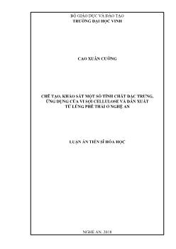 Luận án Chế tạo, khảo sát một số tính chất đặc trưng, ứng dụng của vi sợi Cellulose và dẫn xuất từ lùng phế thải ở Nghệ An - Cao Xuân Cường