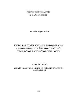 Luận án Khảo sát xoắn khuẩn Leptospira và Leptospirosis trên chó ở một số tỉnh đồng bằng sông Cửu Long - Nguyễn Thị Bé Mười