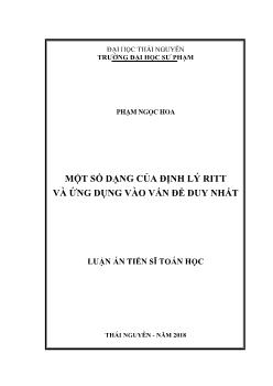 Luận án Một số dạng của định lý Ritt và ứng dụng vào vấn đề duy nhất - Phạm Ngọc Hoa