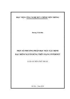 Luận án Một số phương pháp học máy xác định đặc điểm người dùng trên mạng Internet - Dương Trần Đức