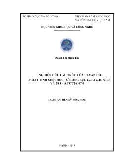 Luận án Nghiên cứu cấu trúc của Ulvan có hoạt tính sinh học từ rong lục Ulva Lactuca và Ulva Reticulata - Quách Thị Minh Thu