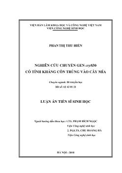 Luận án Nghiên cứu chuyển gen cry8db có tính kháng vào cây mía - Phan Thị Thu Hiền