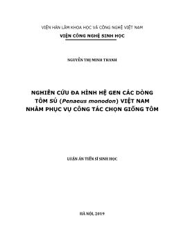 Luận án Nghiên cứu đa hình hệ gen các dòng tôm sú (Penaeus Monodon) Việt Nam nhằm phục vụ công tác chọn giống tôm - Nguyễn Thị Minh Thanh