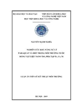Luận án Nghiên cứu khả năng xử lý Paraquat và DDT trong môi trường nước bằng vật liệu nano TiO2 pha tạpFe, Co, Ni - Nguyễn Mạnh Nghĩa