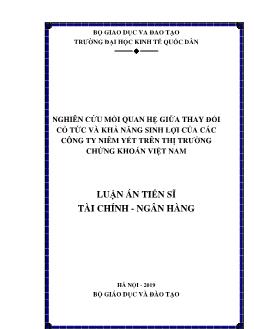 Luận án Nghiên cứu mối quan hệ giữa thay đổi cổ tức và khả năng sinh lợi của các công ty niêm yết trên thị trường chứng khoán Việt Nam - Trương Thị Thu Hương