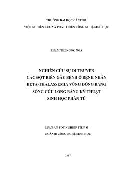 Luận án Nghiên cứu sự di truyền các đột biến gây bệnh ở bệnh nhân Beta - Thalassemia vùng đồng bằng sông Cửu Long bằng kỹ thuật sinh học phân tử - Phạm Thị Ngọc Nga