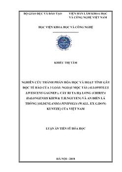 Luận án Nghiên cứu thành phần hóa học và hoạt tính gây độc tế bào của 3 loài: ngoại mộc tái (Allophylus Livescens Gagnep.), cày ri ta Hạ Long (Chirita Halongensis Kiew& T.H.Nguyen) và an điền lá thông [Oldenlandia Pinifolia (Wall. Ex G.Don) Kuntze] của Vi