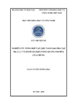 Luận án Nghiên cứu tổng hợp vật liệu nano ZnO PHA và đánh giá khả năng quang oxi hóa của chúng - Lưu Thị Việt Hà