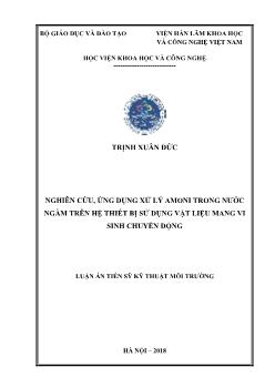 Luận án Nghiên cứu, ứng dụng xử lý amoni trong nước ngầm trên hệ thiết bị sử dụng vật liệu mang vi sinh chuyển động - Trịnh Xuân Đức