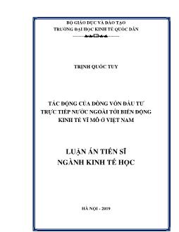 Luận án Tác động của dòng vốn đầu tư trực tiếp nước ngoài tới biến động kinh tế vĩ mô ở Việt Nam - Trịnh Quốc Tuy