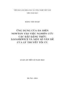 Luận án Ứng dụng của đa diện Newton vào việc nghiên cứu các bất đẳng thức Lojasiewicz và mộtt số vấn đề của lý thuyết tối ưu - Đặng Văn Đoạt