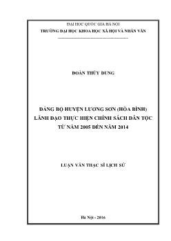 Tóm tắt Luận án Đảng bộ huyện Lương Sơn (Hòa Bình) lãnh đạo thực hiện chính sách dân tộc từ năm 2005 đến năm 2014 - Đoàn Thùy Dung