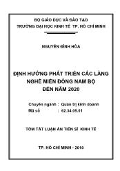 Tóm tắt Luận án Định hướng phát triển các làng nghề miền Đông Nam Bộ đến năm 2020 - Nguyễn Đình Hòa