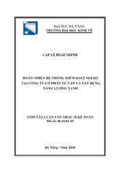 Tóm tắt Luận án Hoàn thiện hệ thống kiểm soát nội bộ tại công ty Cổ phần Tư vấn và Xây dựng năng lượng xanh - Cáp Lê Hoài Trinh