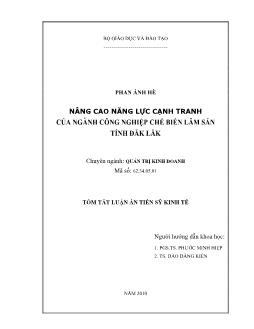 Tóm tắt Luận án Nâng cao năng lực cạnh tranh của ngành công nghiệp chế biến lâm sản tỉnh Đăk Lăk - Phan Ánh Hè