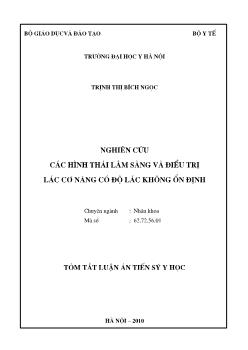 Tóm tắt Luận án Nghiên cứu các hình thái lâm sanfng và điều trị lác cơ năng có độ lác không ổn định - Trịnh Thị Bích Ngọc