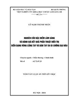 Tóm tắt Luận án Nghiên cứu đặc điểm lâm sàng và đánh giá kết quả phẫu thuật điều trị biến dạng vùng cẳng tay và bàn tay do di chứng bại não