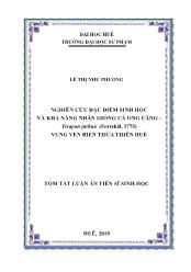 Tóm tắt Luận án Nghiên cứu đặc điểm sinh học và khả năng nhân giống cá ong căng – Terapon Jarbua (Forsskål, 1775) vùng ven biển Thừa Thiên Huế - Lê Thị Như Phương