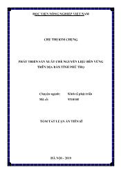 Tóm tắt Luận án Phát triển sản xuất chè nguyên liệu bền vững trên địa bàn tỉnh Phú Thọ - Chu Thị Kim Chung