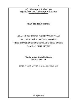 Tóm tắt Luận án Quản lý bồi dưỡng nghiệp vụ sư phạm cho giảng viên trường Cao đẳng vùng đồng bằng sông Cửu Long theo hướng đả