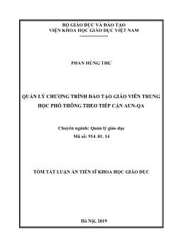 Tóm tắt Luận án Quản lý chương trình đào tạo giáo viên Trung học Phổ thông theo tiếp cận AUN-QA - Phan Hùng Thư