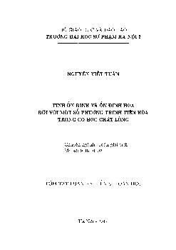 Tóm tắt Luận án Tính ổn định và ổn định hóa đối với một số phương trình tiến hóa trong cơ học chất lỏng - Nguyễn Viết Tuân