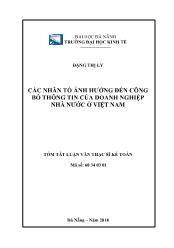 Tóm tắt Luận văn Các nhân tố ảnh hưởng đến công bố thông tin của doanh nghiệp Nhà nước ở Việt Nam - Đặng Thị Ly