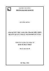 Tóm tắt Luận văn Giải quyết việc làm cho thanh niên trên địa bàn quận Cẩm Lệ, thành phố Đà Nẵng - Lê Công Hùng