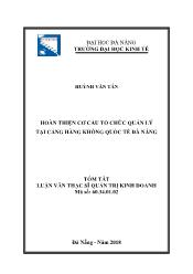 Tóm tắt Luận văn Hoàn thiện cơ cấu tổ chức quản lý tại cảng hàng không quốc tế Đà Nẵng - Huỳnh Văn Tấn