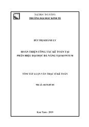 Tóm tắt Luận văn Hoàn thiện công tác kế toán tại phân hiệu Đại học Đà Nẵng tại Kontum - Bùi Thị Khánh Ly