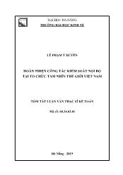 Tóm tắt Luận văn Hoàn thiện công tác kiểm soát nội bộ tại tổ chức tầm nhìn thế giới Việt Nam - Lê Phạm Ý Duyên