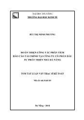 Tóm tắt Luận văn Hoàn thiện công tác phân tích Báo cáo tài chính tại công ty Cổ phần Đầu tư Phát triển nhà Đà Nẵng - Bùi Thị Minh Phương