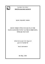 Tóm tắt Luận văn Hoàn thiện công tác quản lý chi ngân sách Nhà nước tại thị xã Điện Bàn, tỉnh Quảng Nam - Đặng Thị Kiều Trinh