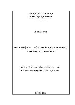 Tóm tắt Luận văn Hoàn thiện hệ thống quản lý chất lượng tại công ty TNHH ABB - Lê Tuấn Anh