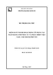 Tóm tắt Luận văn Kiểm soát nội bộ hoạt động tín dụng tại ngân hàng thương mại Cổ phần đầu tư và phát triển Việt Nam - Chi nhánh phố Núi - Hồ Thị Hoàng Thu