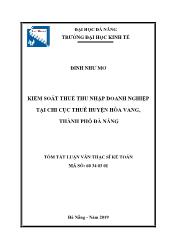 Tóm tắt Luận văn Kiểm soát thuế thu nhập doanh nghiệp tại chi cục thuế huyện Hòa Vang, thành phố Đà Nẵng - Đinh Như Mơ