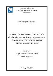 Tóm tắt Luận văn Nghiên cứu ảnh hưởng của cấu trúc sở hữu đến hiệu quả hoạt động của các công ty niêm yết trên thị trường chứng khoán Việt Nam - Diệp Thị Minh Như