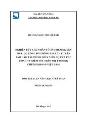 Tóm tắt Luận văn Nghiên cứu các nhân tố ảnh hởng đến mức độ công bố thông tin tùy ý trên Báo cáo tài chính giữa niên độ của các công ty niêm yết trên thị trường chứng khoán Việt Nam - Dương Ngọc Nhu Quỳnh