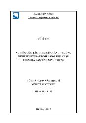 Tóm tắt Luận văn Nghiên cứu tác động của tăng trưởng kinh tế đến bất bình đẳng thu nhập trên địa bàn tỉnh Ninh Thuận - Lý Vỹ Chí