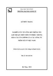 Tóm tắt Luận văn Nghiên cứu về công bố thông tin lợi nhuận trên mỗi cổ phiếu trong Báo cáo tài chính của các công ty niêm yết ở Việt Nam - Lê Thùy Trang