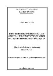 Tóm tắt Luận văn Phát triển chương trình du lịch sinh thái tại công ty Trách nhiệm hữu hạn lữ hành Khoa Trần, Hội An - Lê Hà Anh Tuyết